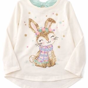 Matilda Jane Cream Long-Sleeve Top with Gold Sequin Bunny and Pastel Stars